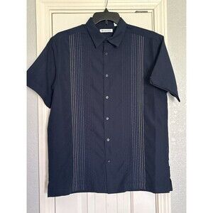 Cubavera Shirt Mens Medium Blue Short Sleeve Button Up Guayabera Casual